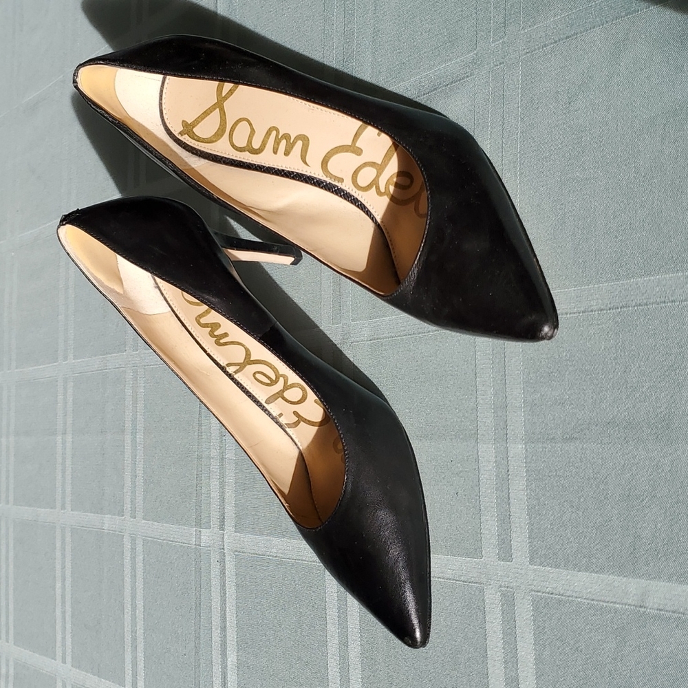 Sam Edelman Tristan Black Smooth Leather 3in High Heels, US size 9